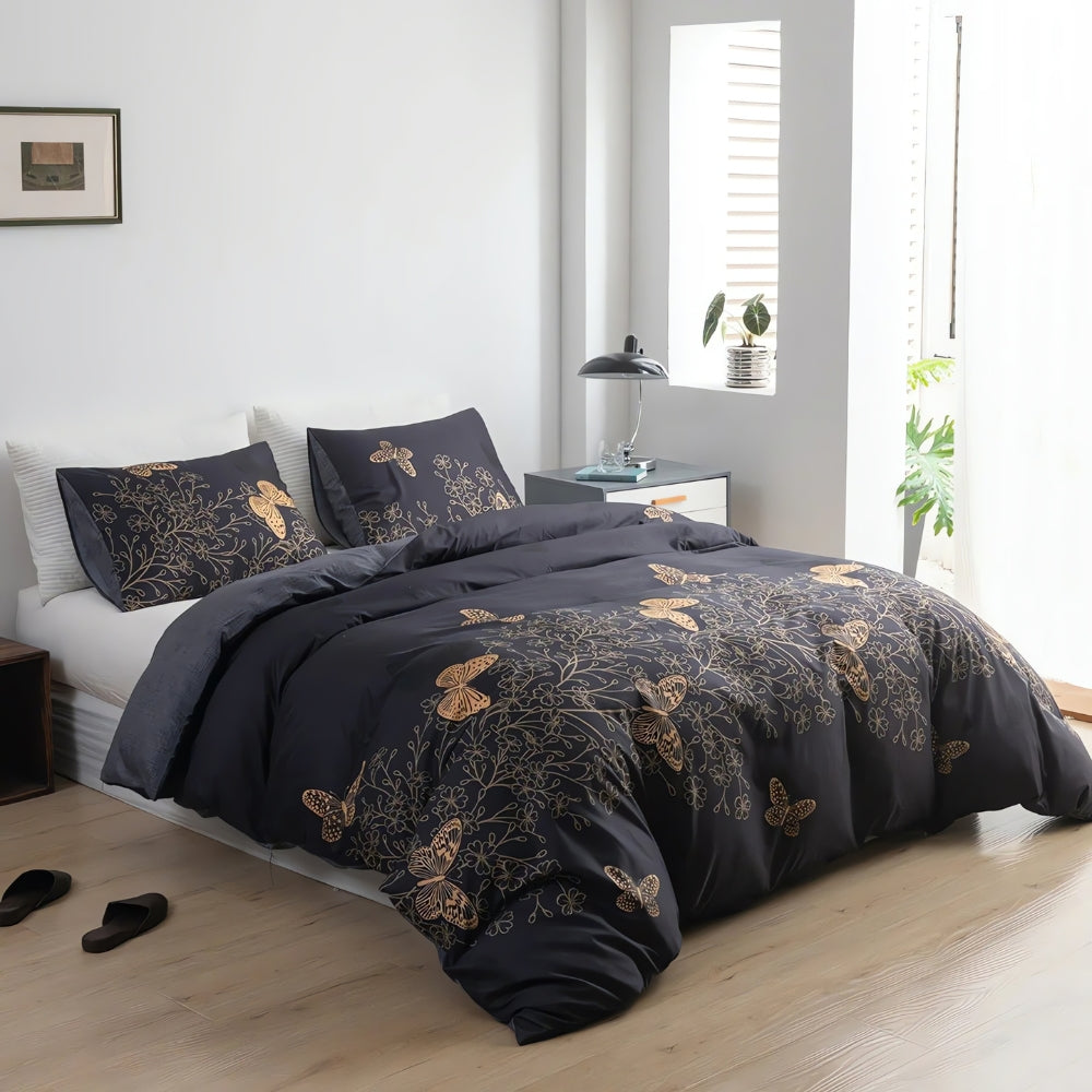 Valora Midnight Butterfly Quilt Cover | 3pcs Set — product close-up