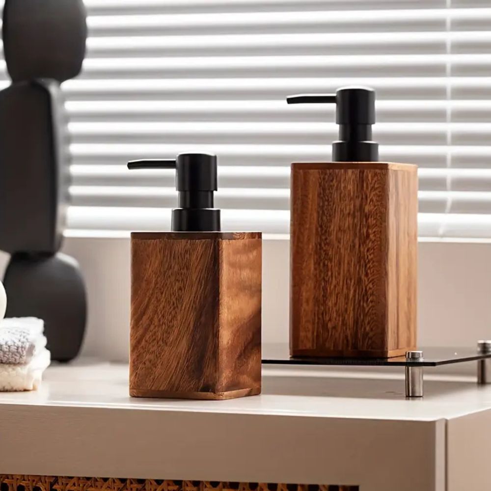 Walnut Aura Lotion & Soap Dispenser — product in use