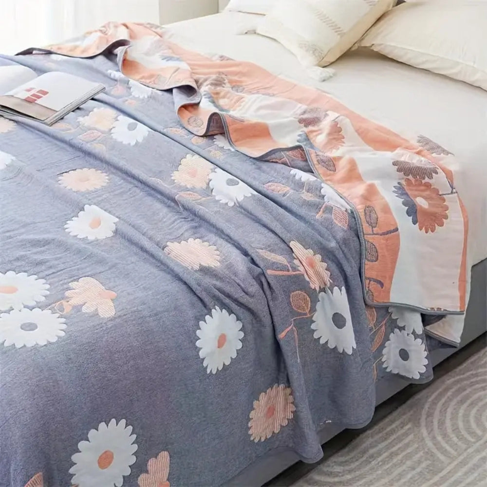 Zyphara Reversible Cotton Floral Blanket — product detail view