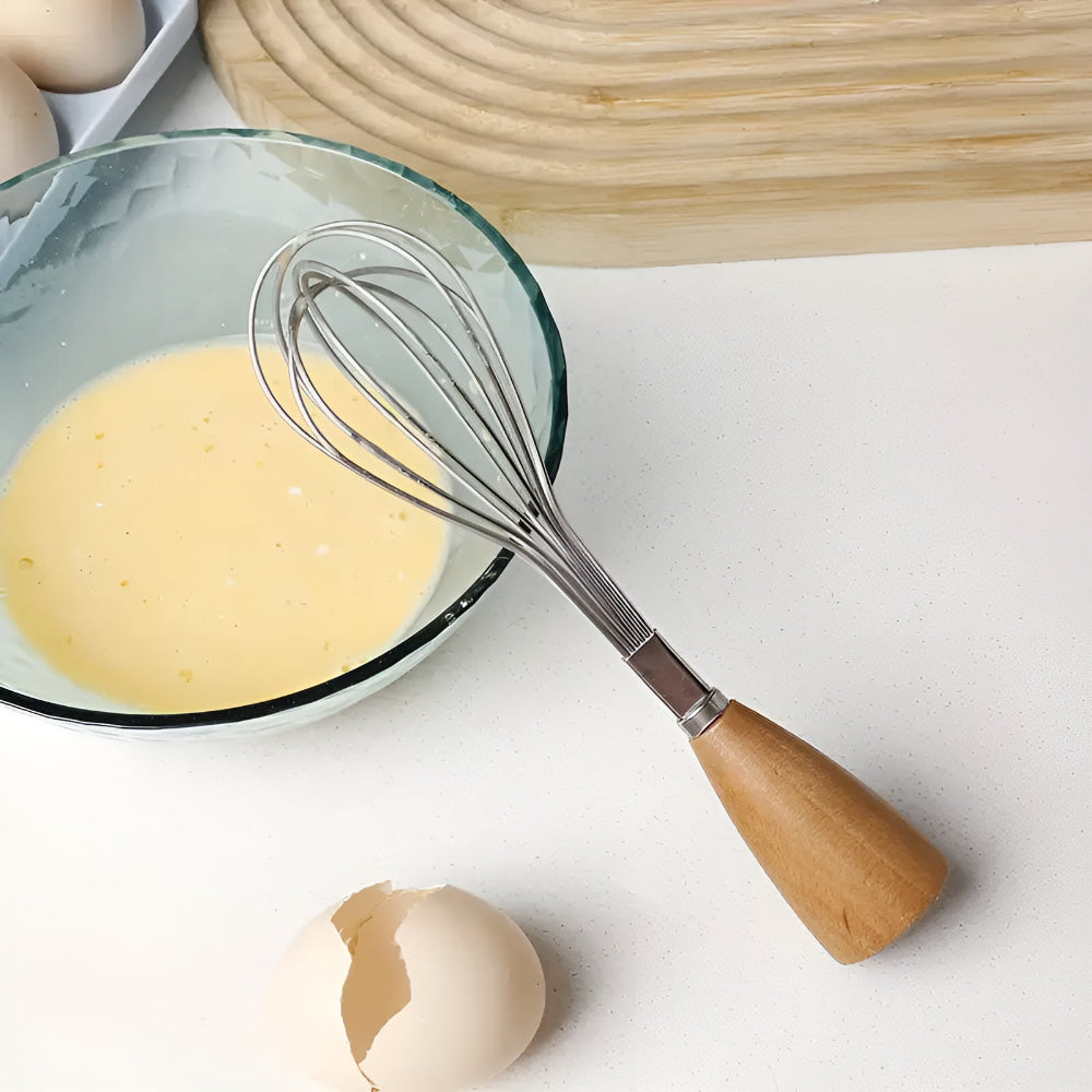 Mini Whisk with Wooden Grip — product in use