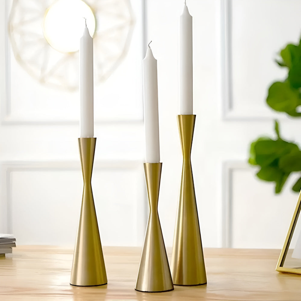 Sleek Nordic Brass Waist Candlestick| 3pcs Set — main product photo