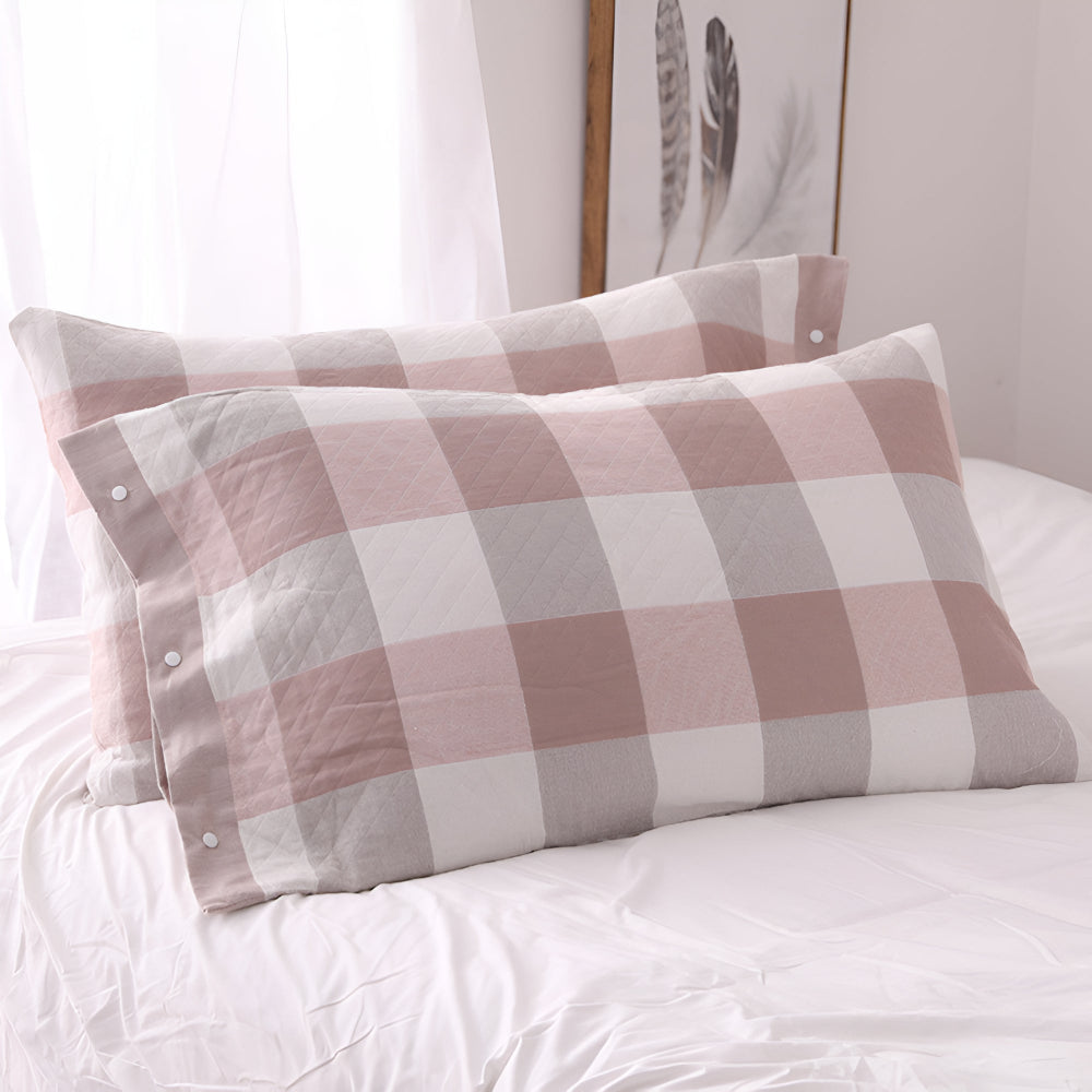Checked & Striped Cotton Pillowcase — main product photo