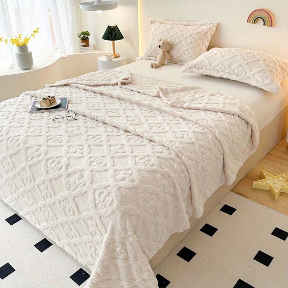 Leaf Embroidery Fleece Winter Blanket — alternate angle view