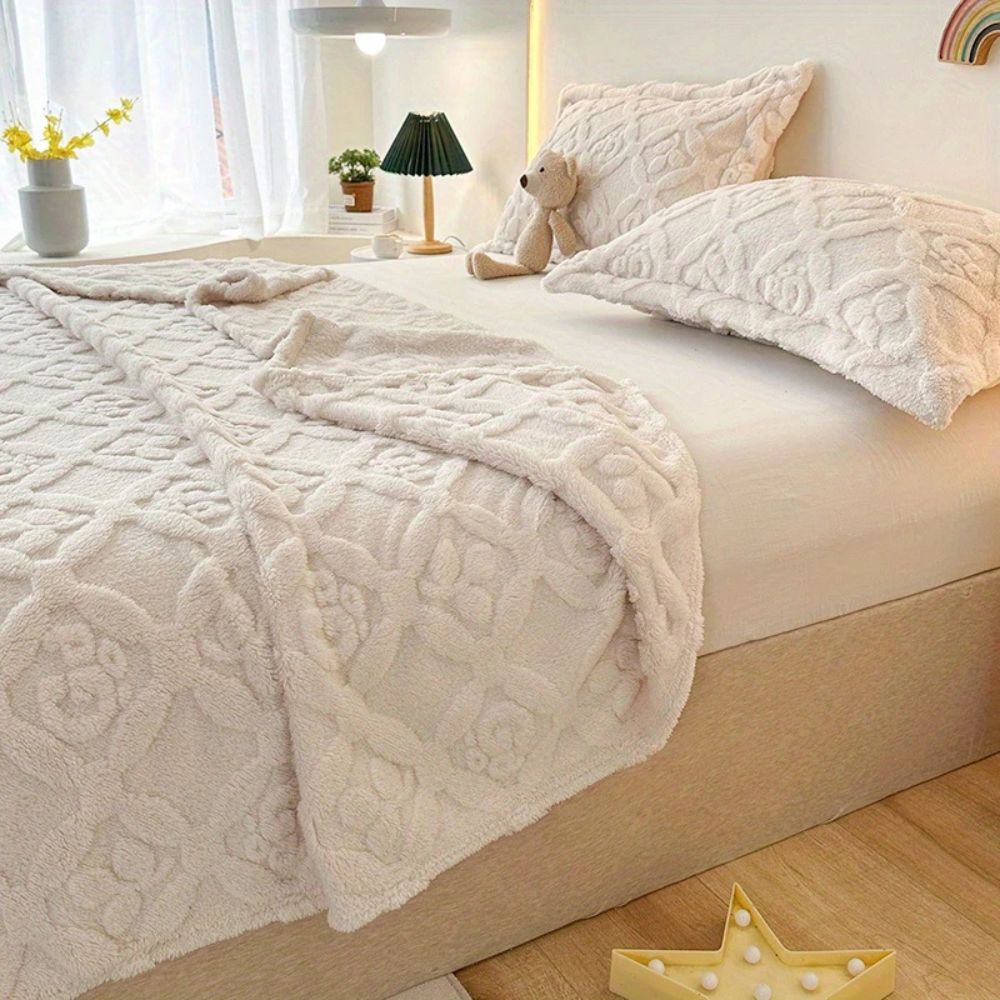 Leaf Embroidery Fleece Winter Blanket — product close-up