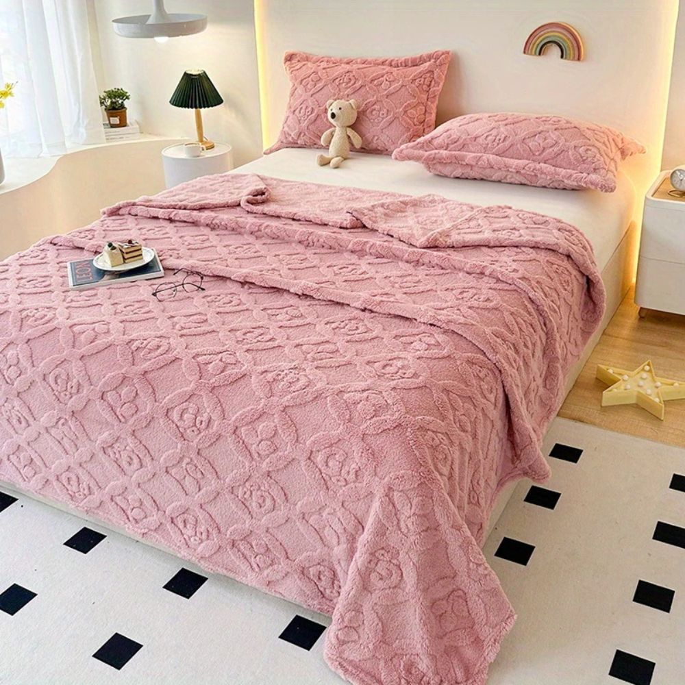 Leaf Embroidery Fleece Winter Blanket — lifestyle shot