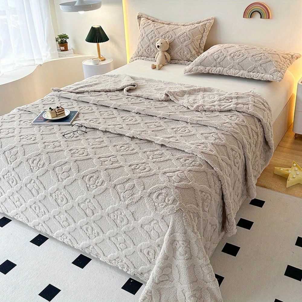 Leaf Embroidery Fleece Winter Blanket — additional view
