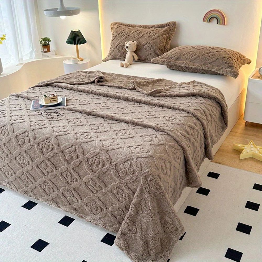 Leaf Embroidery Fleece Winter Blanket — product feature detail