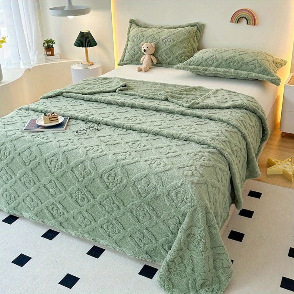 Leaf Embroidery Fleece Winter Blanket — size and scale reference
