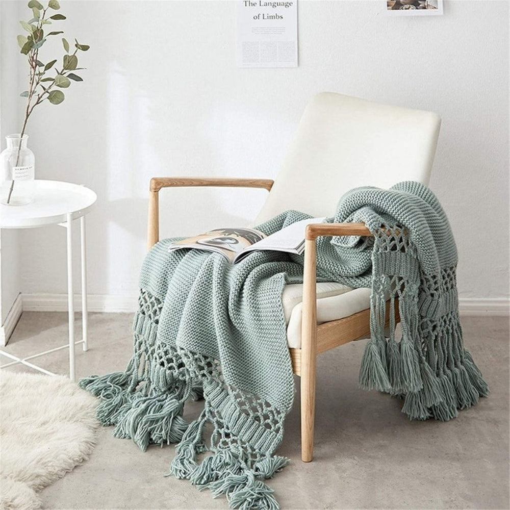 Snug Knit Woven Tassel Blanket — alternate angle view