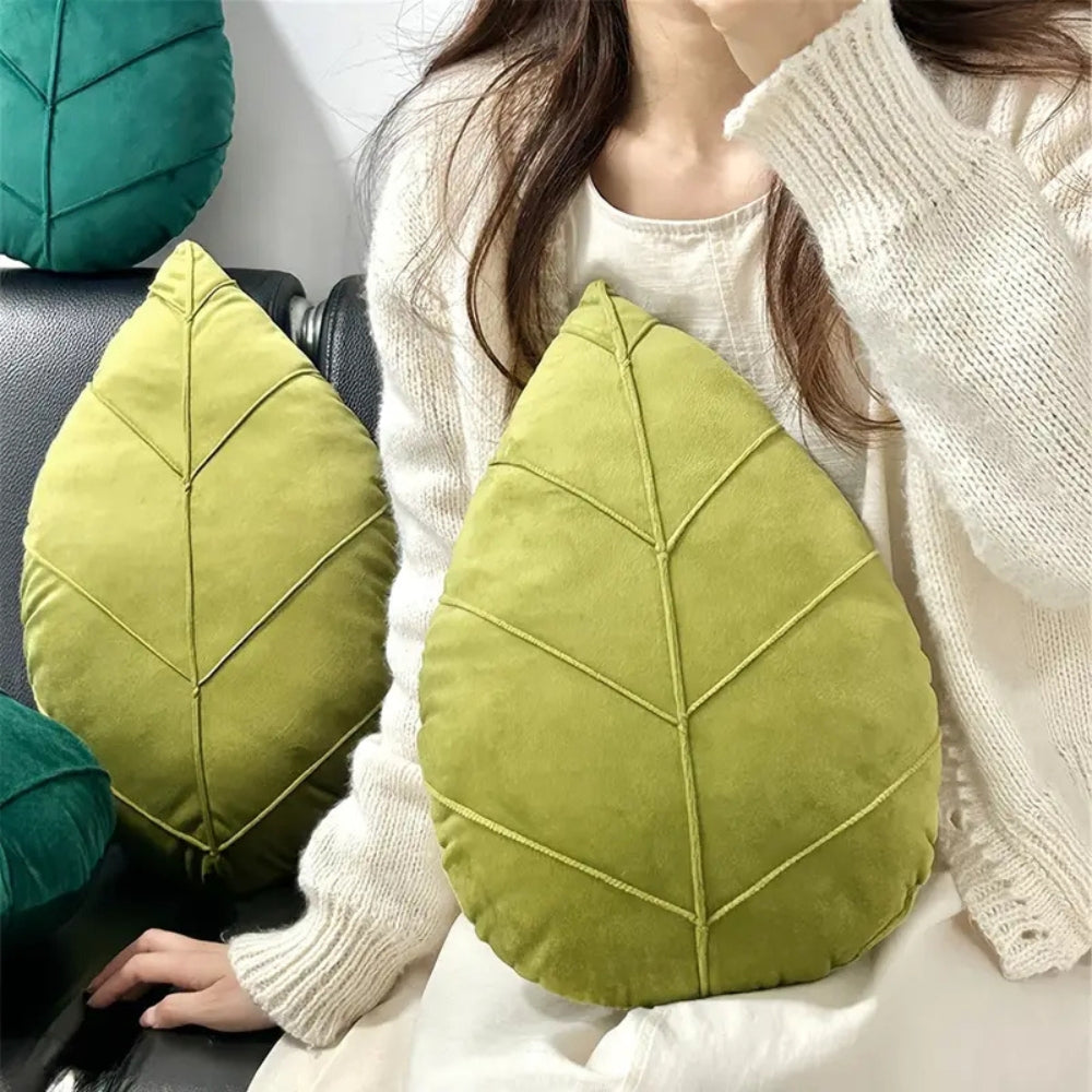 Verdant Flourish Leaf Shaped Cushion — product detail view