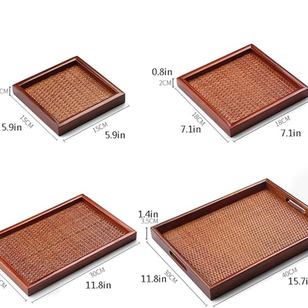 Artisanal Rattan Wooden Tea Tray — alternate angle view
