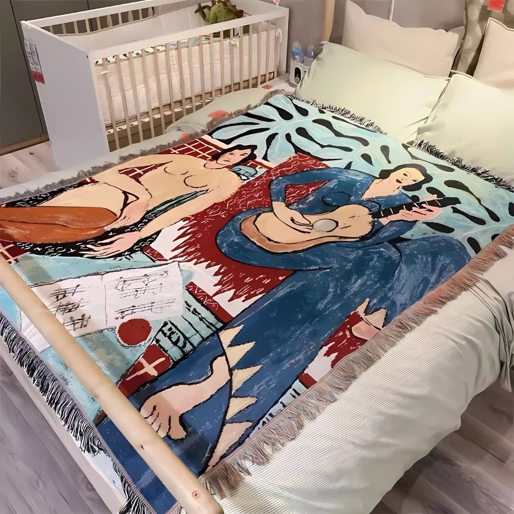Renaissance Abstract Character Tassel Blanket — alternate angle view