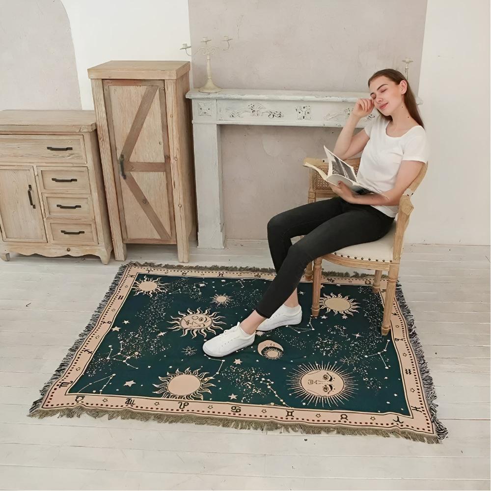 Sun Moon Stars Celestial Blanket — product in use