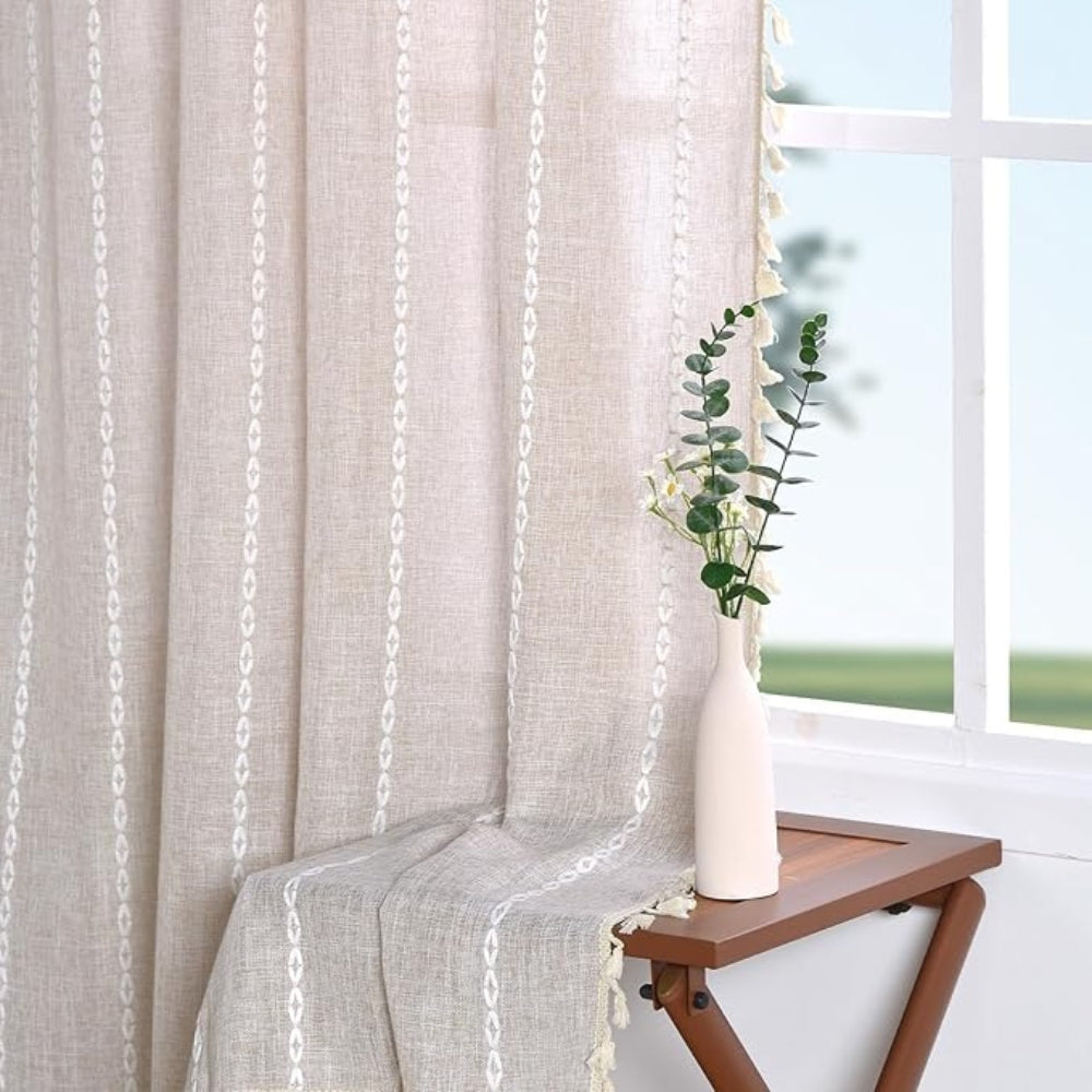 Boho Cotton Linen Kitchen Curtains — main product photo