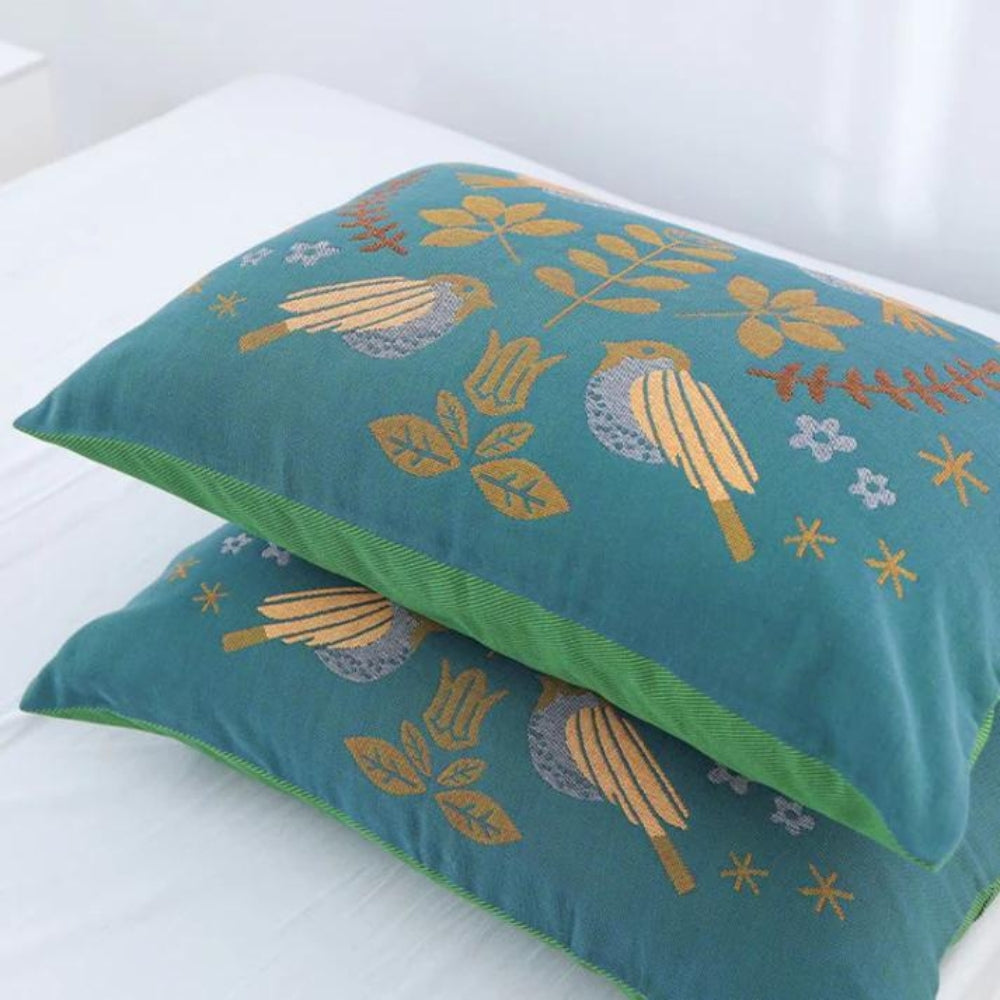 Scandinavian Bird Cotton Gauze Pillowcases (2pcs) — product detail view