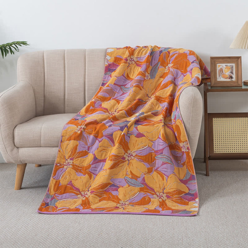 Sunset Bloom Cotton Gauze Bath Towel — main product photo