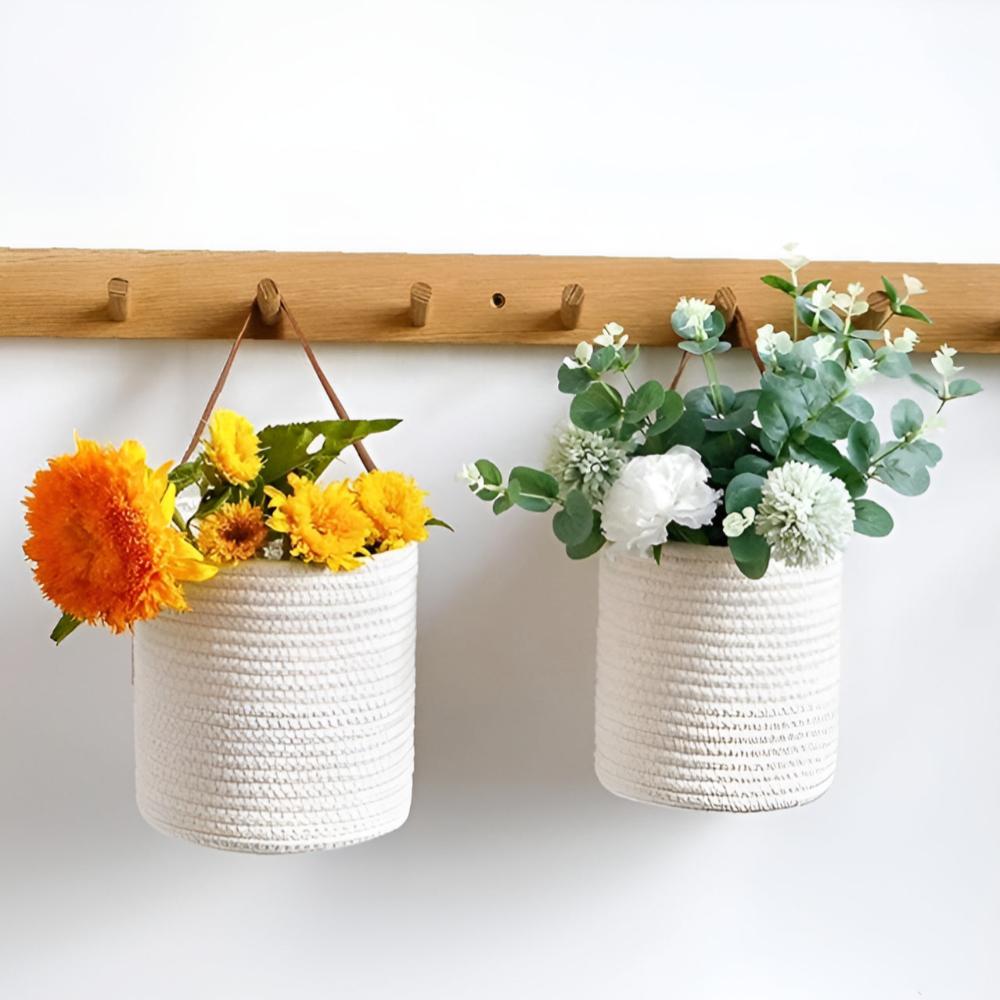 Woven Cotton Rope Hanging Basket | 2pc Set — main product photo