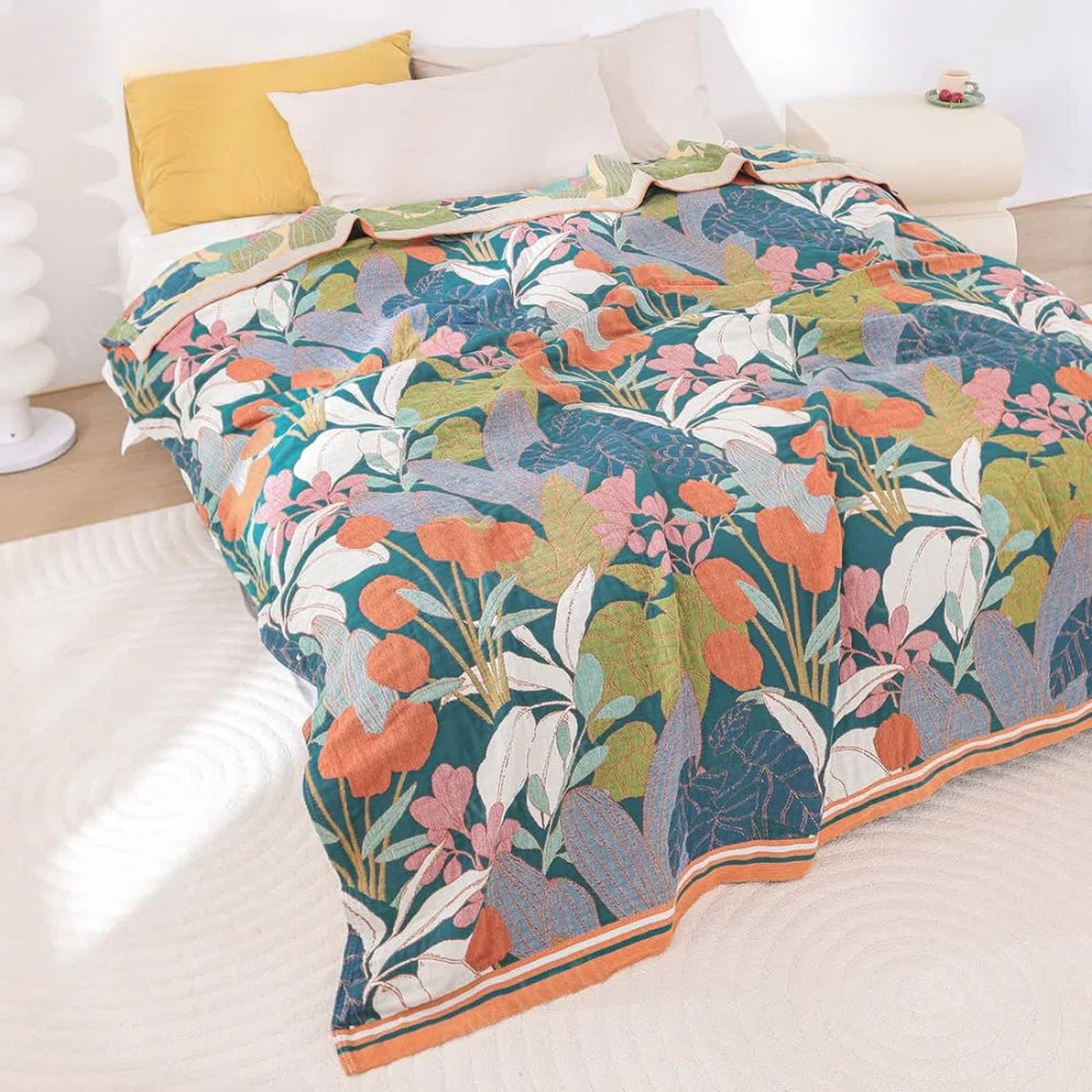 Garden-Inspired Cotton Gauze Blanket — product detail view
