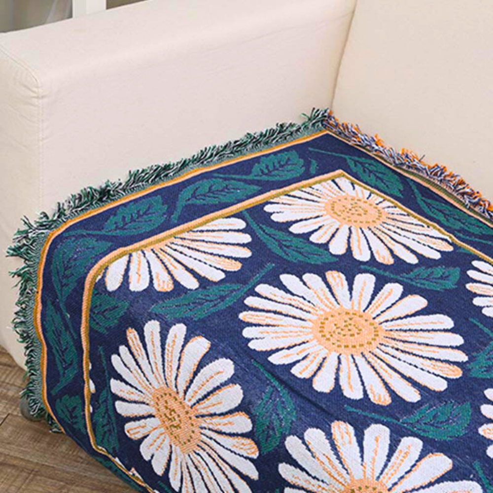 Bohemian Shiragiku Tassel Cotton Knit Blanket — product in use