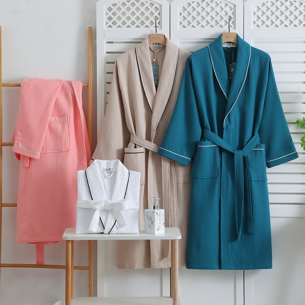 Luxury Waffle Weave Cotton Bathrobe — product detail view