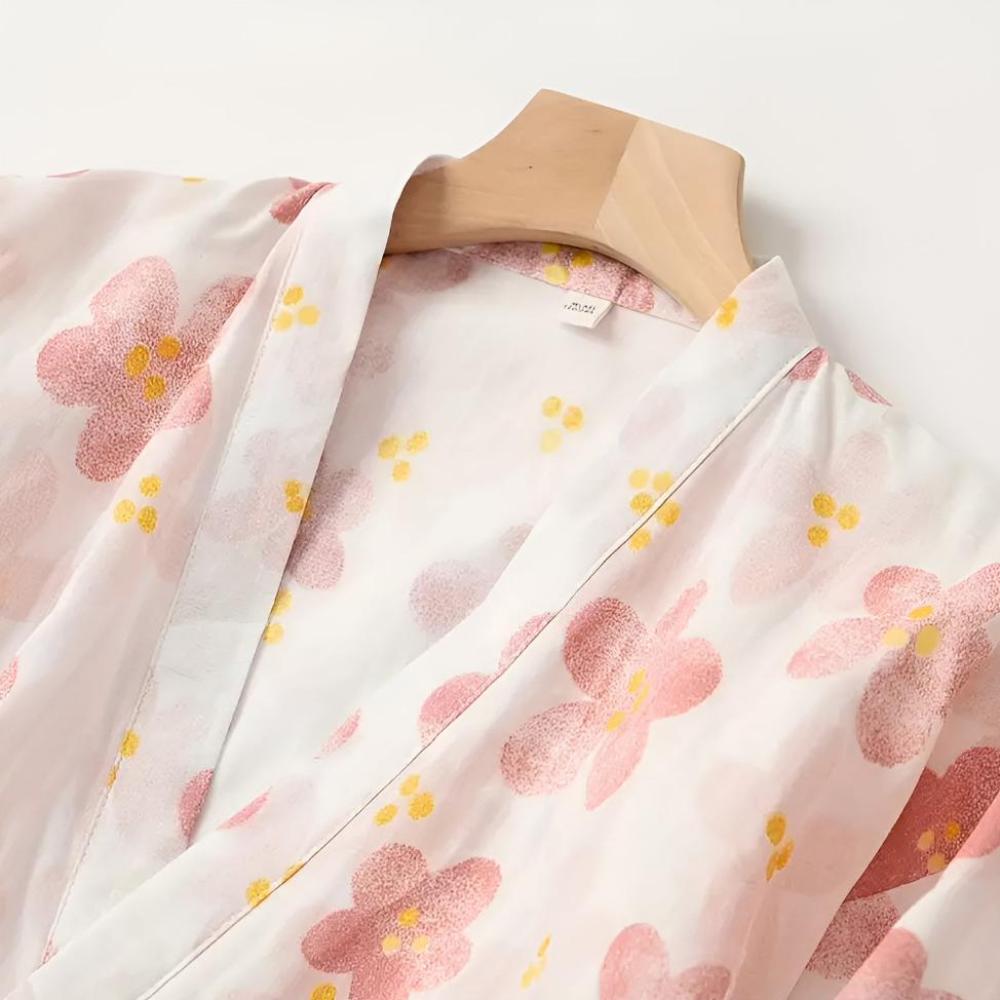 Women's Floral Pattern Cotton Bathrobe — product close-up