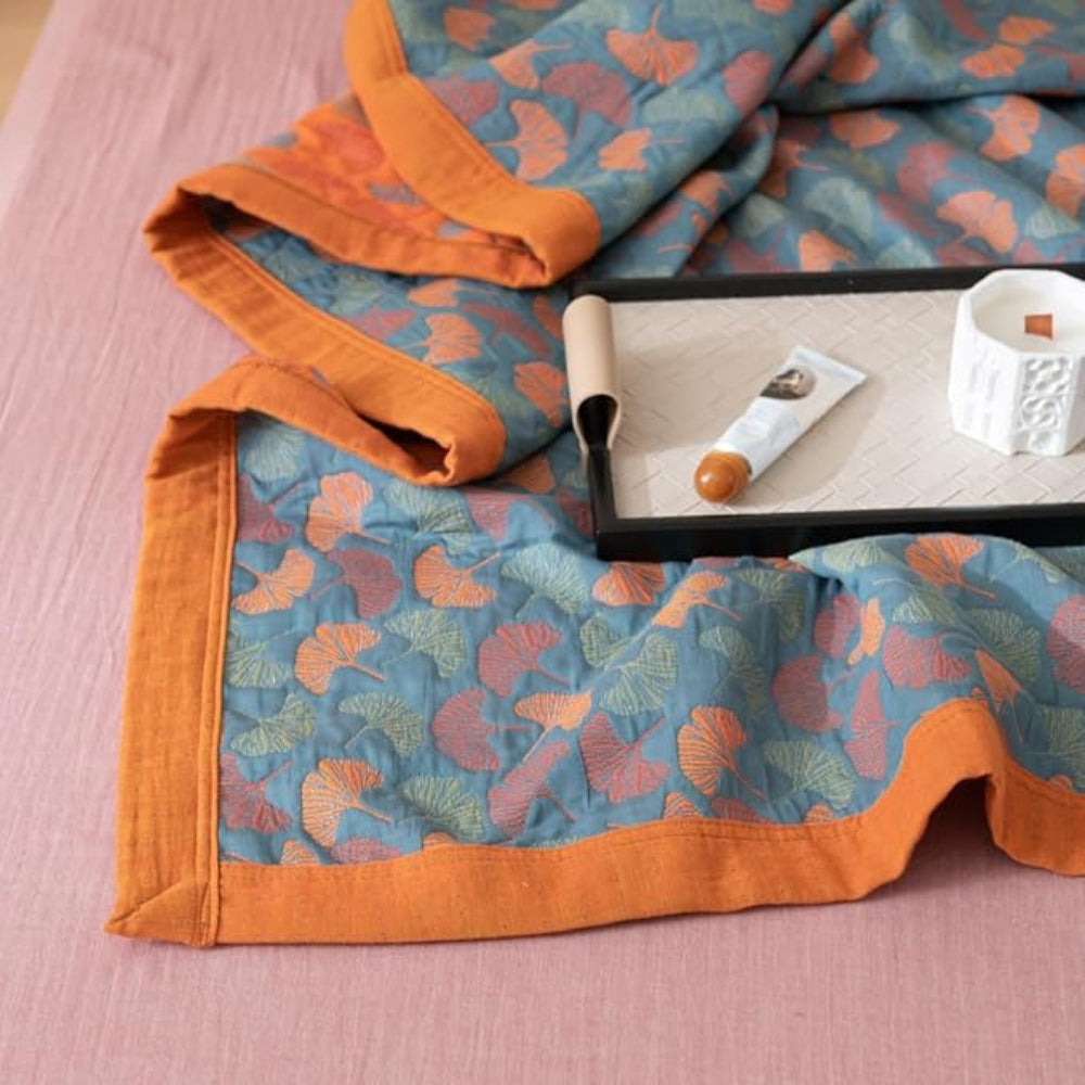 Ginkgo Leaf Print Reversible Blanket — product detail view