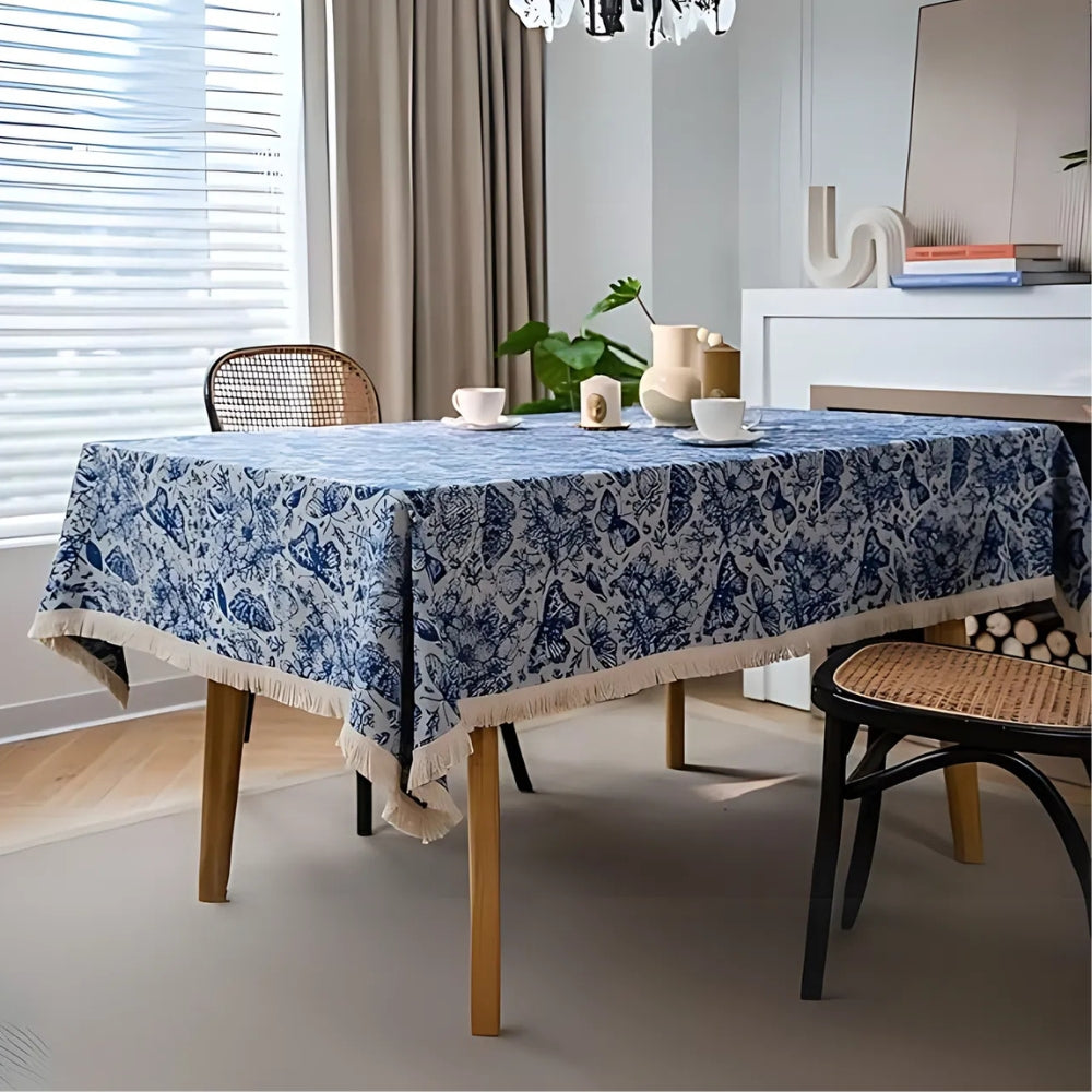 Blue Butterfly Garden Tablecloth — product in use