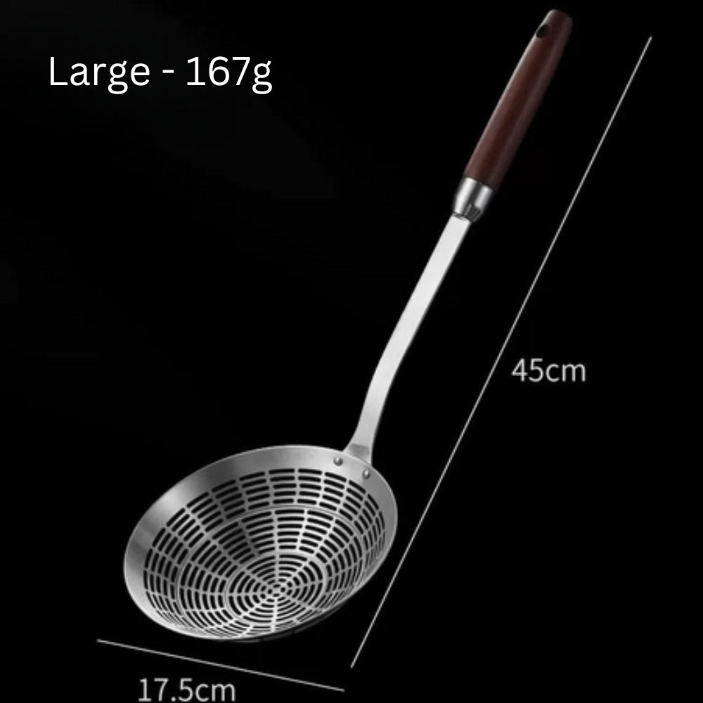 Stainless Steel Wooden Strainer Ladle — alternate angle view
