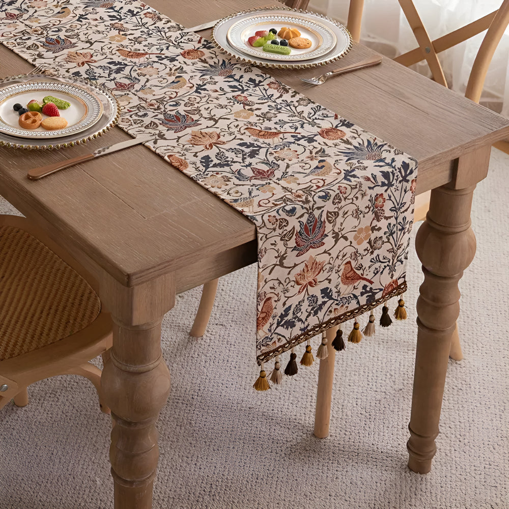Vintage Floral & Bird Jacquard Table Runner — main product photo