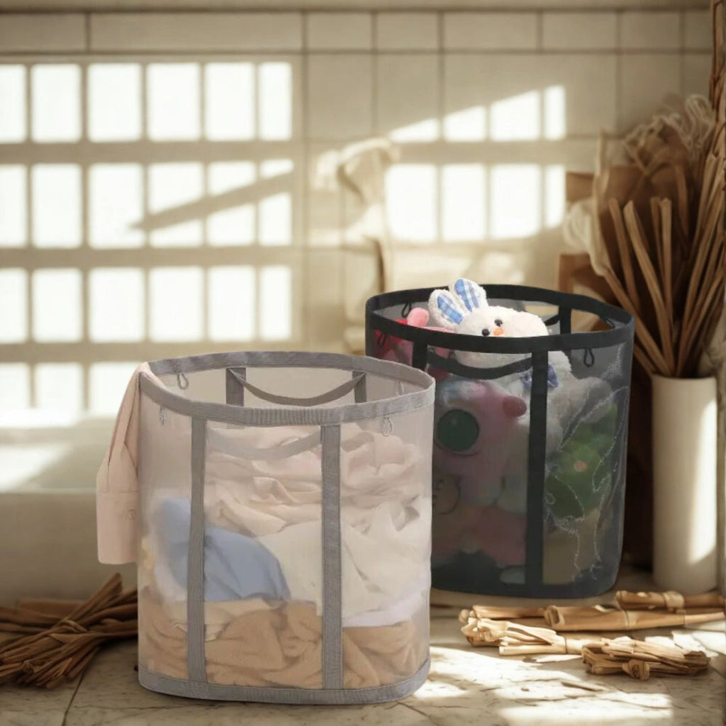 Foldable Mesh Laundry Basket — product in use