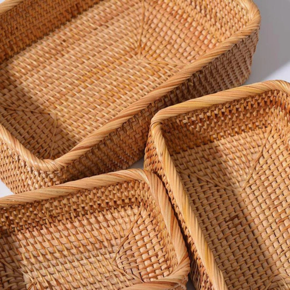 Artisan Rectangular Rattan Storage Basket — product in use