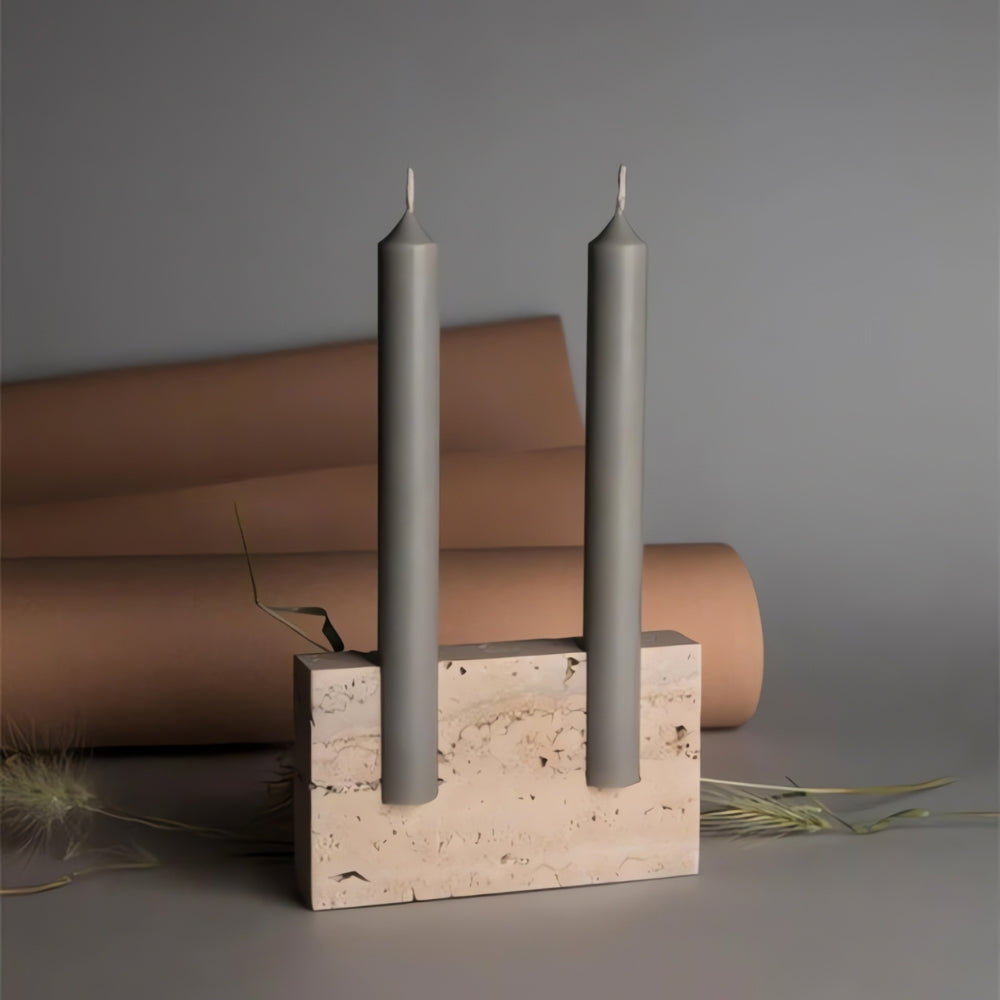 Dual Travertine Taper Candle Holder — main product photo
