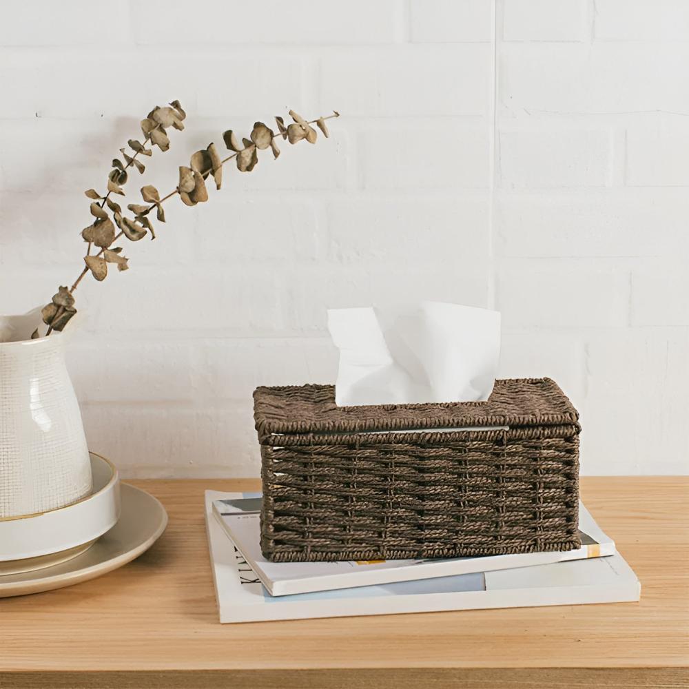 Rustic Rattan Tissue Box — alternate angle view