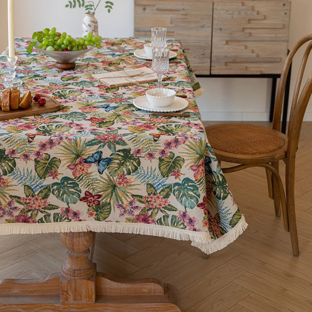 Ornate Floral Linen Tablecloth — main product photo