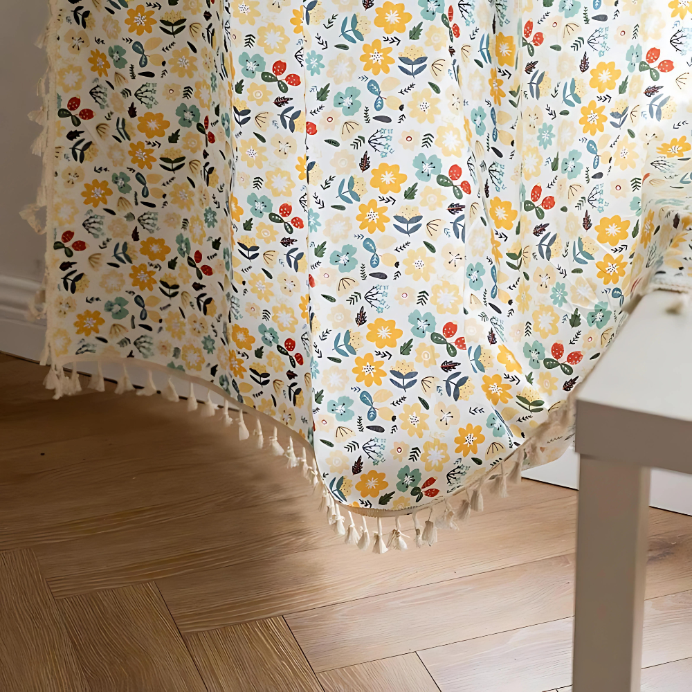 Yellow Flower Tassel Light Filtering Curtain — product close-up