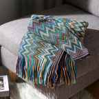 Multicolour Zigzag Tasseled Knit Throw — product close-up