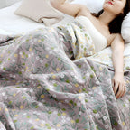 Leafy Floral Cotton Gauze Blanket — product close-up