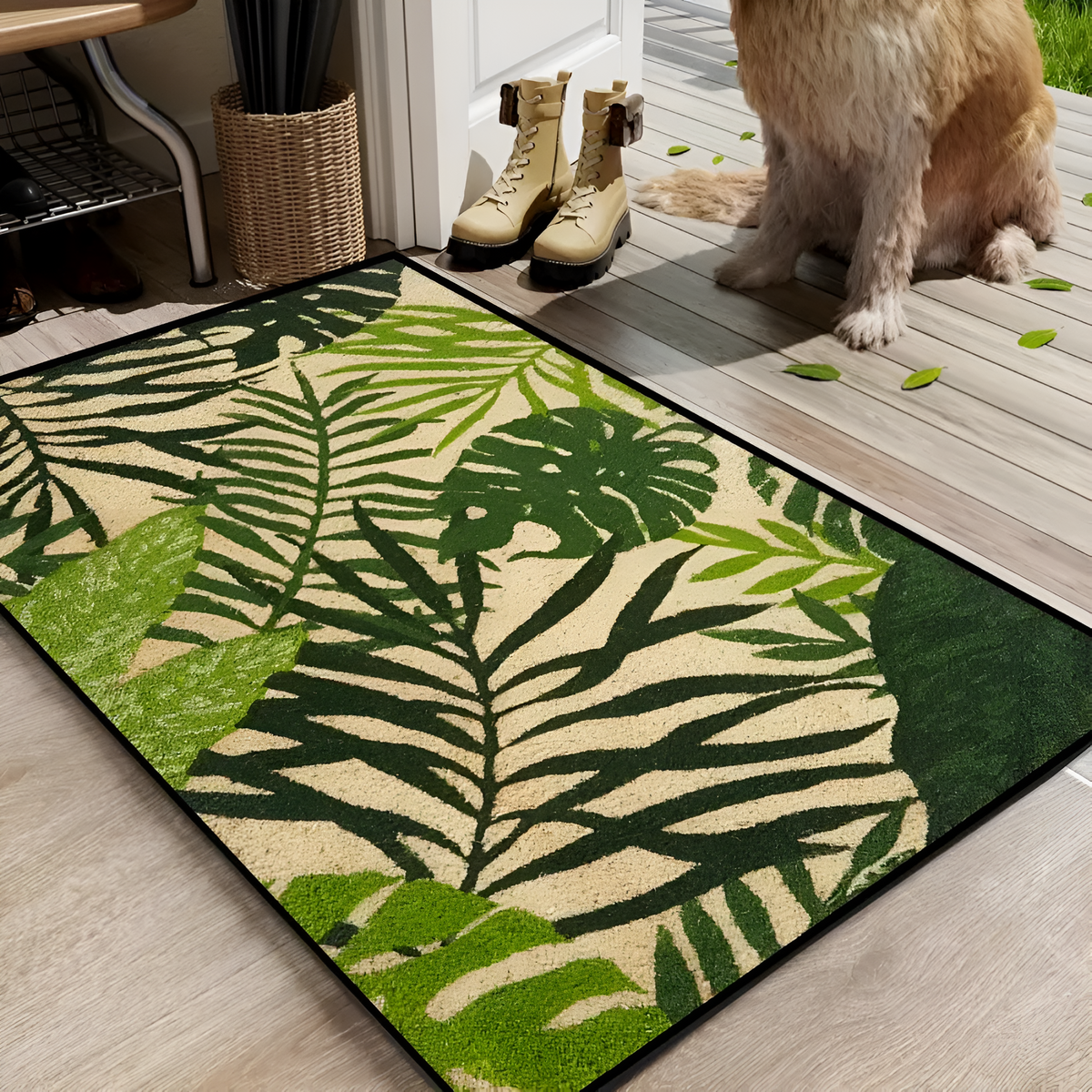 Monstera Non-Slip Door Mat — product in use