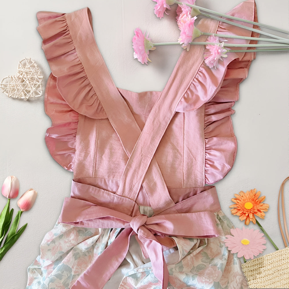Lily Lace Pink Floral Apron — product in use