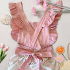 Lily Lace Pink Floral Apron — product in use