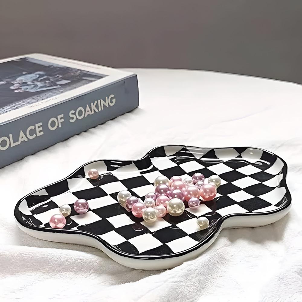 Classic Checkered Ceramic Plate — product close-up
