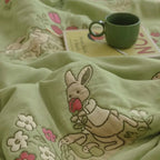 Embroidered Bunny Floral Cotton Blanket — product feature detail