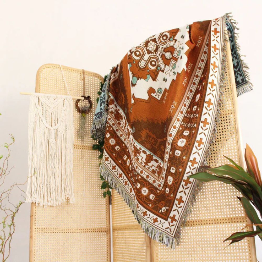 Boho Chic Patterned Throw Blanket — lifestyle shot