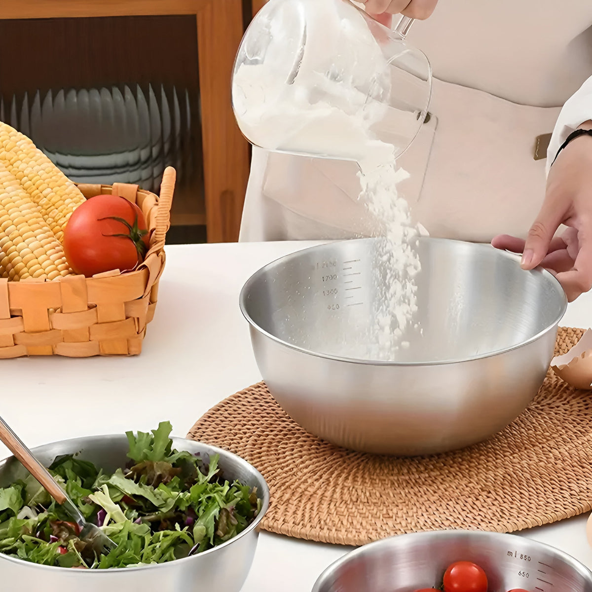 3pcs Stainless Steel Mixing Bowl Set — product in use