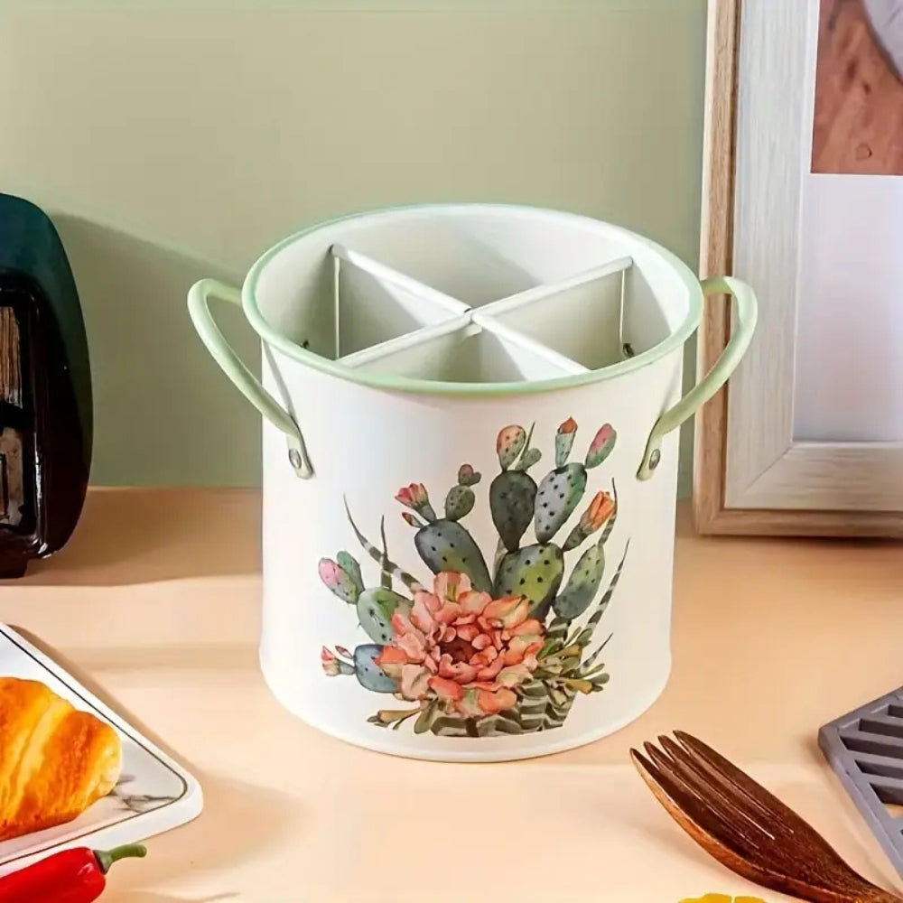 Floral Utensil Storage Basket with Divider Lid — lifestyle shot