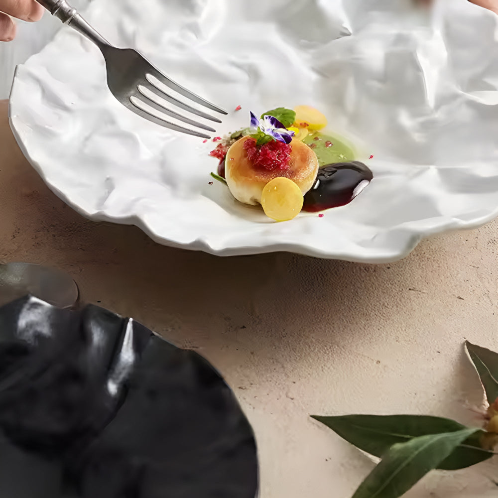 Artisan Wrinkled Paper Ceramic Plate — lifestyle shot