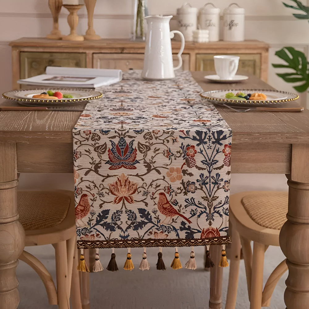 Vintage Floral & Bird Jacquard Table Runner — product detail view