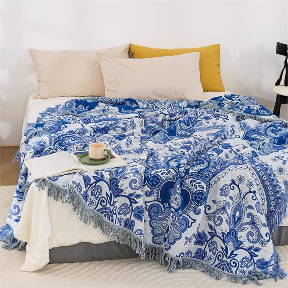 Paisley Dream Cotton Tassel Blanket — product detail view