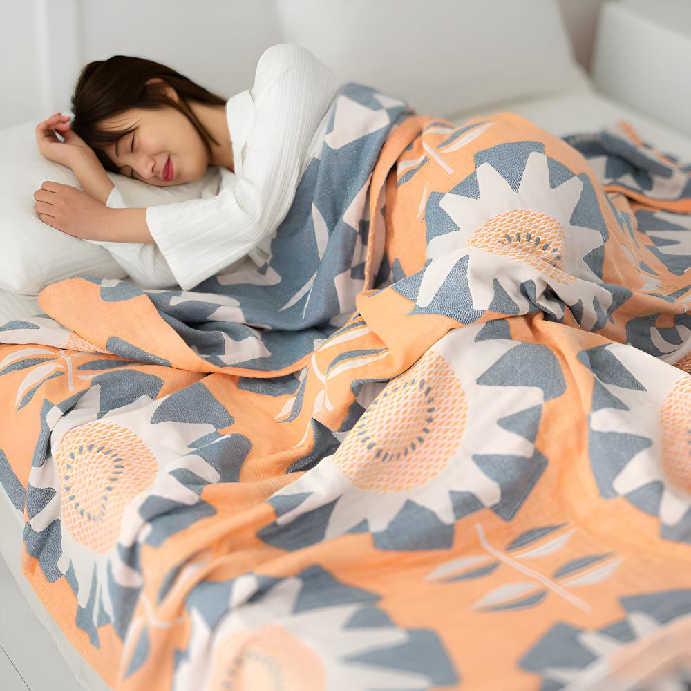 Windmill Flower Patterns Cotton Blanket — product detail view