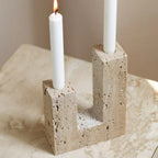 Dual Travertine Sculpted Candle Holder — product close-up